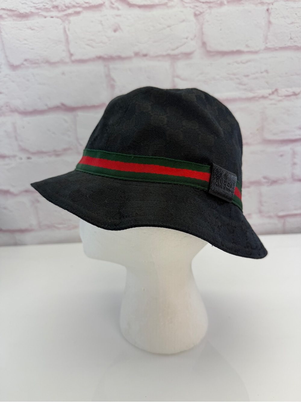 Gucci Black Canvas Bucket Hat Signature Web Stripe Gg Large